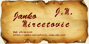 Janko Mirčetović vizit kartica